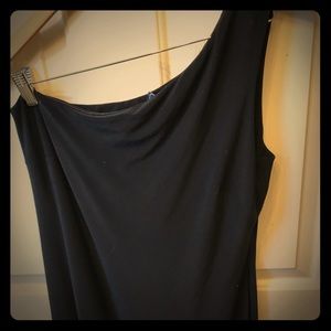 Black 1 shoulder knee length cocktail dress. Large